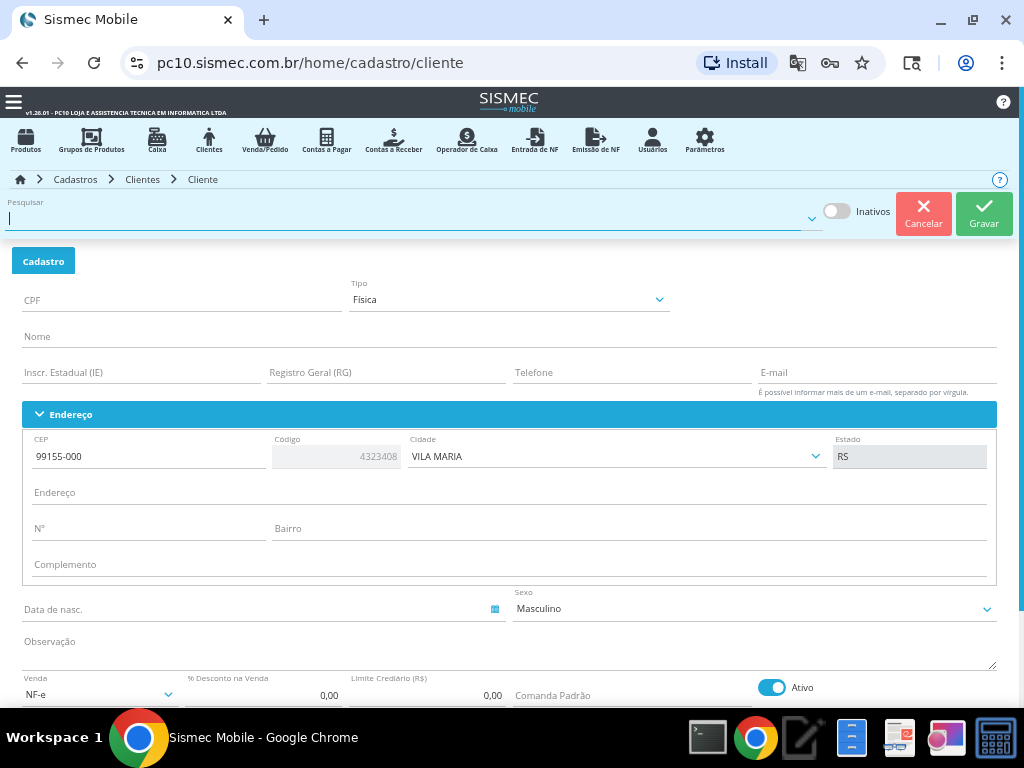Screenshot Cadastro de Clientes - SISMEC