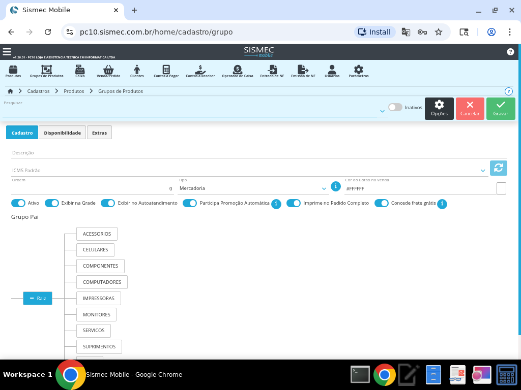 Screenshot Gestão de Produtos - SISMEC
