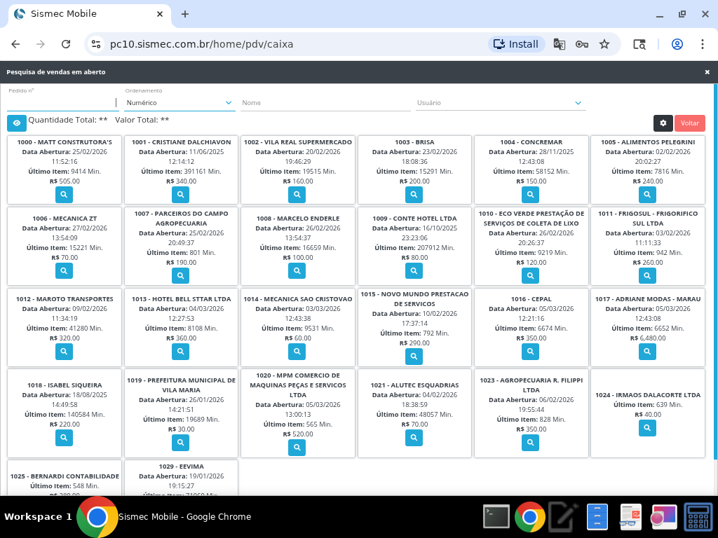 Screenshot Vendas e Pedidos - SISMEC